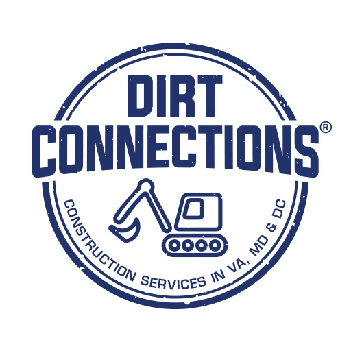 Dirt Connections® logo — circular stamp with excavator, Construction Services in VA, MD & DC